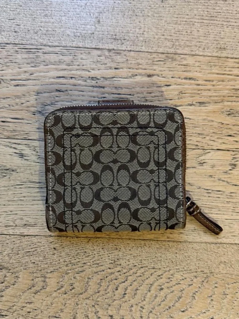 Coach Brown Signature Canvas Small Zip Wallet